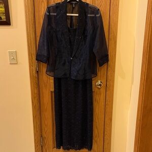 R&M Richards Petite Navy Blue Dress with Sheer Jacket